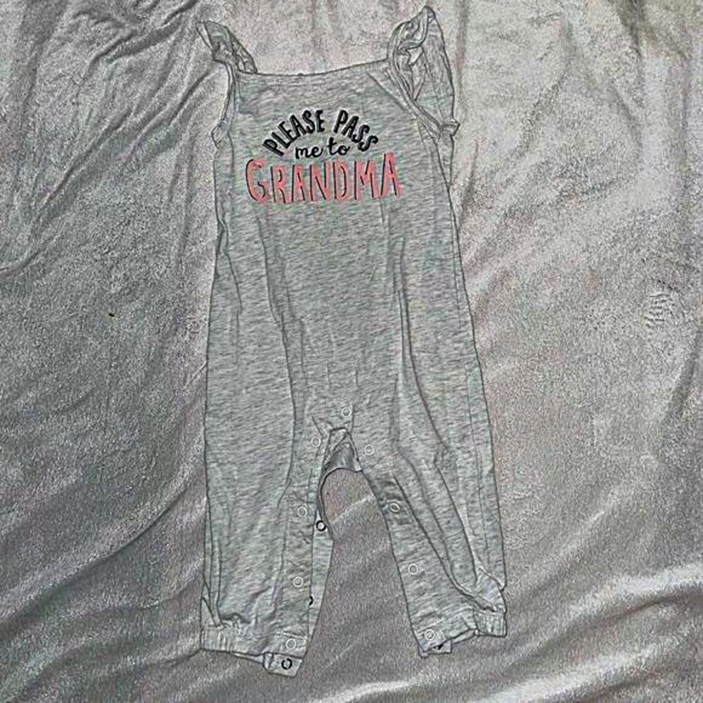 Carters Gray button up romper “please pass me to‎ grandma” size 9 months